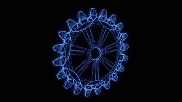 Cogwheel Gear in Hologram Wireframe Style. Nice 3D Rendering — Stock Video