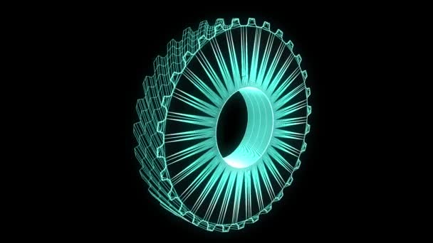 Ingranaggio di Cogwheel nello stile del Wireframe dell'ologramma. Rendering 3D piacevole — Video Stock