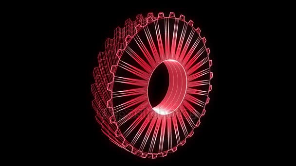 Engrenage de roue dentée dans le style de Wireframe d'hologramme. Belle rendu 3D — Video