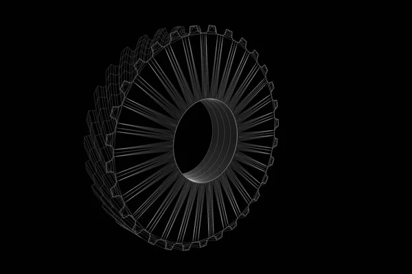 เกียร์ Cogwheel ในสไตล์กรอบลวดโฮโลแกรม ดี 3D Rendering — ภาพถ่ายสต็อก