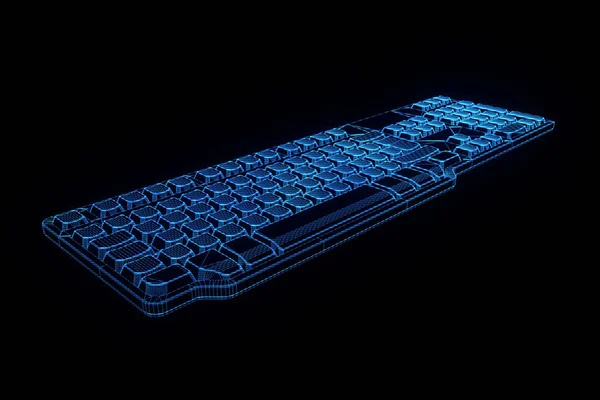 Teclado do PC no estilo do wireframe do holograma. Boa renderização 3D — Fotografia de Stock