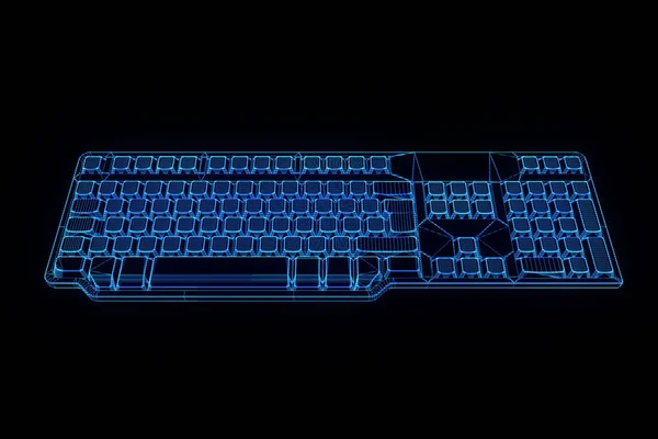 PC-toetsenbord in Hologram Wireframe stijl. Mooie 3D-Rendering — Stockfoto