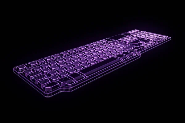 PC Keyboard in Hologram Wireframe Style. Nice 3D Rendering