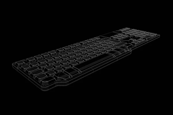 Teclado do PC no estilo do wireframe do holograma. Boa renderização 3D — Fotografia de Stock