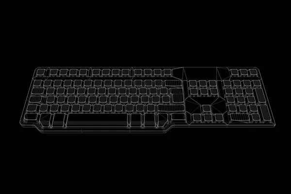 PC Keyboard in Hologram Wireframe Style. Nice 3D Rendering