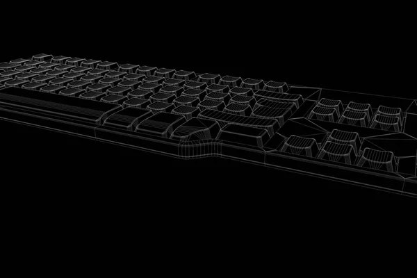 PC klávesnice ve stylu drátového modelu Hologram. Pěkný 3d vykreslování — Stock fotografie