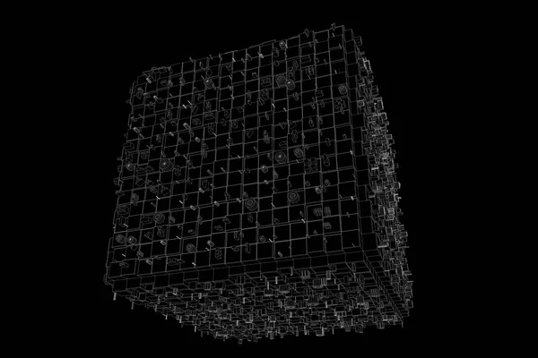 Elemen Bentuk Abstrak dalam Gaya Hologram Wireframe. Perenderan 3D Bagus — Stok Foto