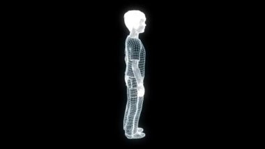 Çocuk insan Tel Çerçeve hologramı hareket. Güzel 3d render