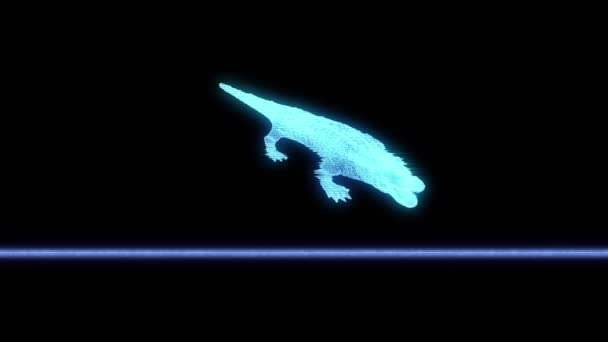 鳄鱼在全息图线框样式 尼斯3D — 图库视频影像