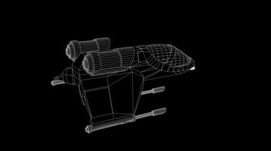 Hologram tel kafes tarzı fütüristik uzay gemisi. Güzel 3d render