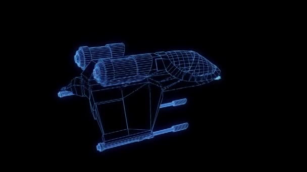 ホログラム ワイヤ フレーム スタイルで未来的な宇宙船 素敵な レンダリング — ストック動画