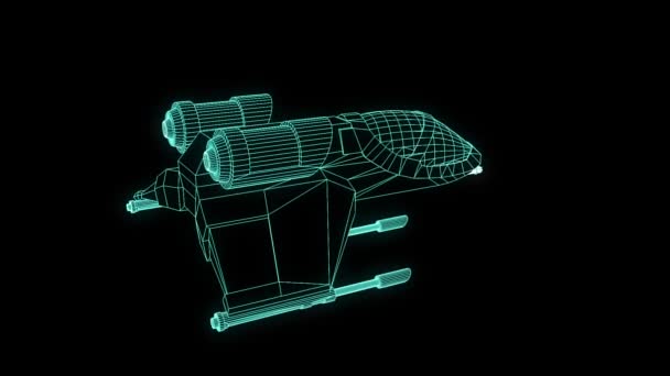 Futuristische Ruimteschip Hologram Wireframe Stijl Mooie Rendering — Stockvideo