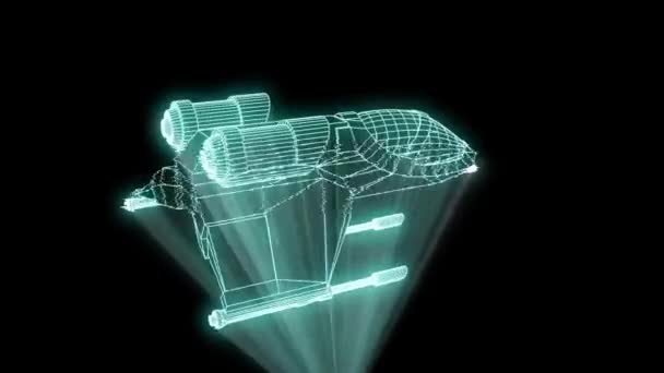 Futuristic Spaceship Hologram Wireframe Style Nice Rendering — Stock Video