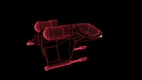 Nave Espacial Futurista Holograma Wireframe Style Boa Renderização — Vídeo de Stock