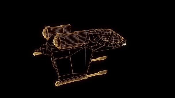 Nave Espacial Futurista Holograma Wireframe Style Boa Renderização — Vídeo de Stock