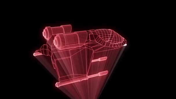 Nave Espacial Futurista Holograma Wireframe Style Boa Renderização — Vídeo de Stock