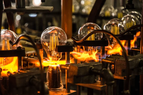 Produção Lâmpadas Fábrica Processo Fabricação — Fotografia de Stock