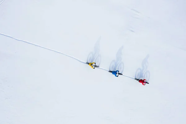 Foto Aerea Drone Gruppo Amici Sella Alla Loro Fat Bike Foto Stock