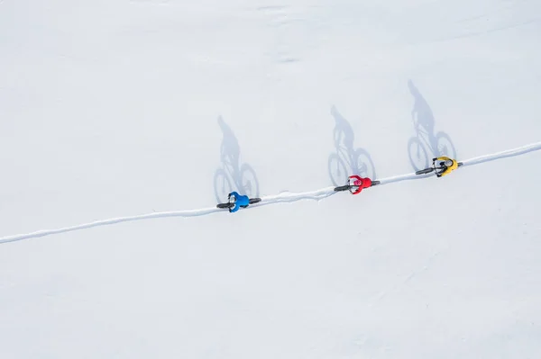 Luchtfoto Van Een Groep Vrienden Hun Vette Fiets Sneeuw Ontario — Stockfoto