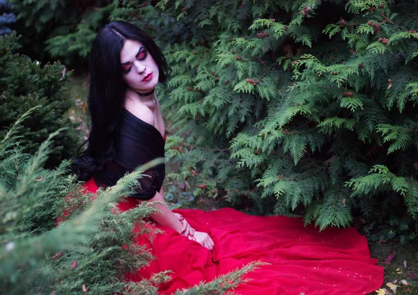 Hermosa bruja en el bosque. Halloween . — Foto de Stock