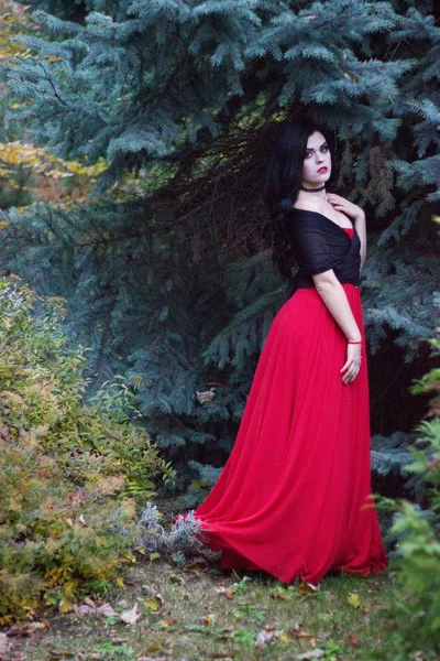 Beautiful witch in the forest. Halloween. — Stock Photo, Image