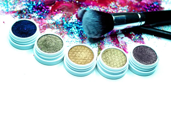 Brush, Lipstick, and Makeup Shadows — Stock Photo, Image