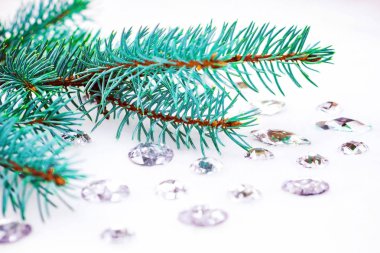 Mavi ladin şube ile dekorasyon için kristalleri.