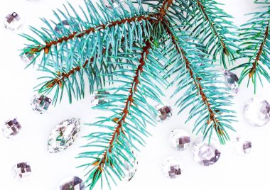 Mavi ladin şube ile dekorasyon için kristalleri.