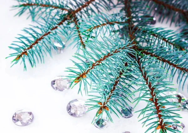 Mavi ladin şube ile dekorasyon için kristalleri.