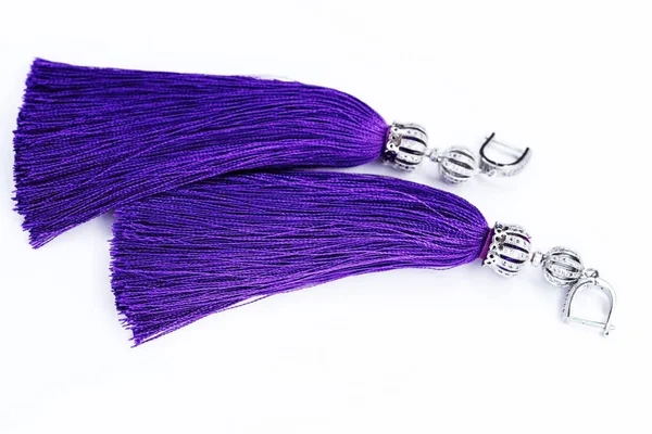 Purple handmade earrings on white — Stock Photo, Image