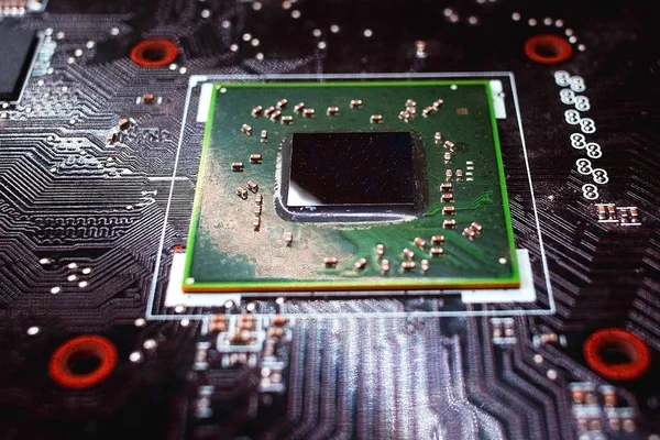 Cardscomputer Processors Aligned Green Lighting Effects Postproduction Background — Stock Photo, Image