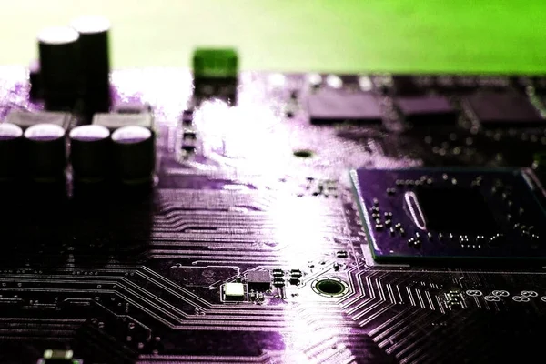 Cardscomputer Processors Aligned Green Lighting Effects Postproduction Background — Stock Photo, Image