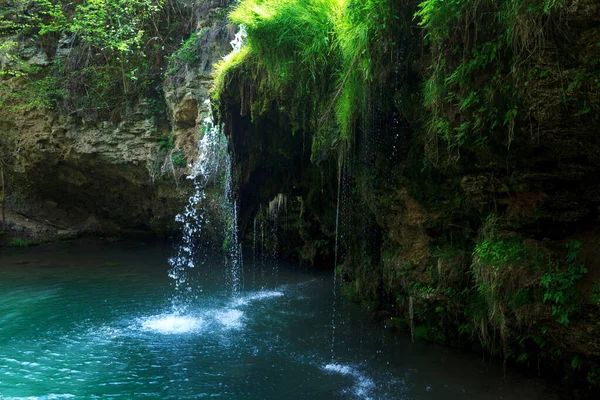 Waterfall Mountains Plants Lots Greenery — Stock Photo, Image