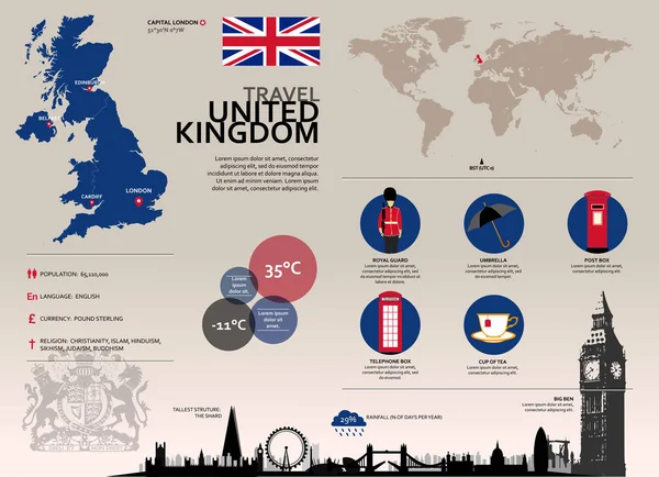 Reino Unido Travel Infographic . —  Vetores de Stock