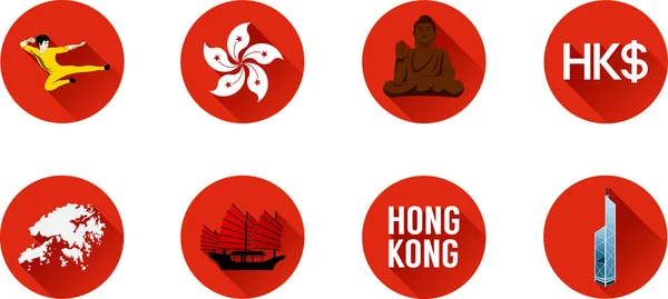 Hong Kong platte pictogrammenset. — Stockvector
