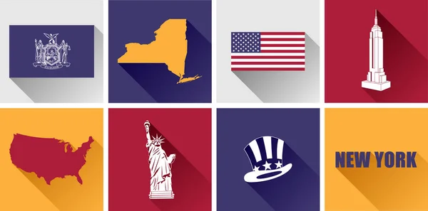 New York düz Icon Set