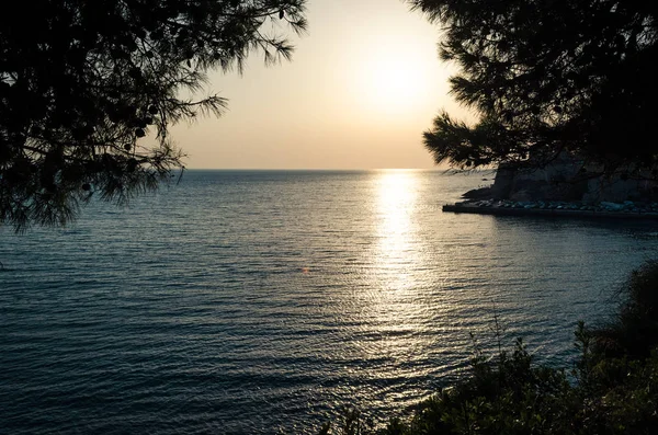 Beautiful Sunset View Sea Stadi Grad Old Town Ulcinj Twilight — Stock Photo, Image