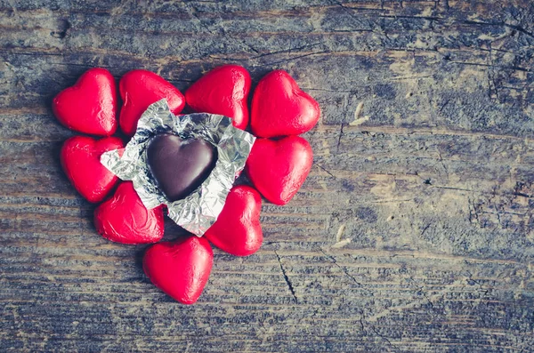 Fondo Del Día San Valentín Con Caramelos Forma Corazón Chocolate — Foto de Stock