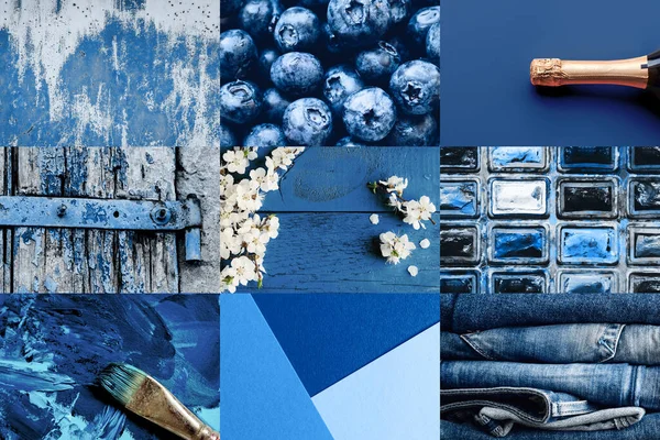 Klassieke Blauwe Kleur Van Het Jaar 2020 Concept Collage — Stockfoto
