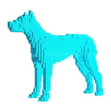 Voxel mavi köpek. 3D piksel vektör çizim