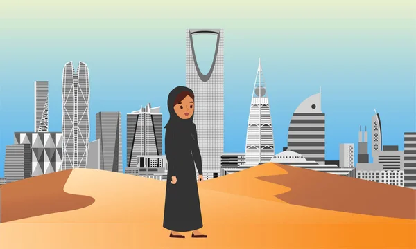 阿拉伯妇女在沙漠中的概念 — 图库矢量图片