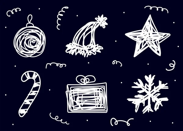 Noel ve Yeni Yıl Karmaşık Çizgi Sanat Seti