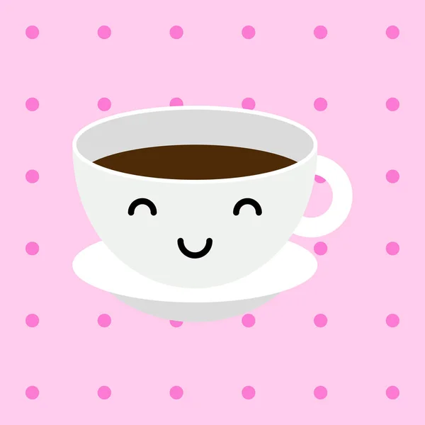 Kawaii koffie of thee kopje illustratie — Stockvector