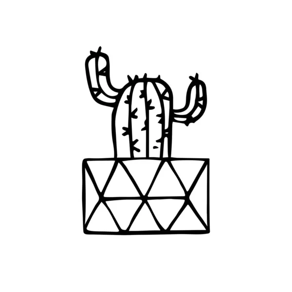 Doodle Cactus dans un pot à facettes — Image vectorielle