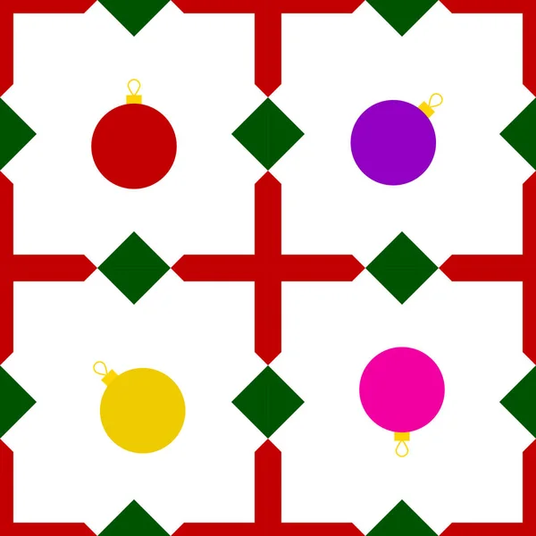 Рождественский красный, золотой, розовый, фиолетовый шары узор — стоковый вектор