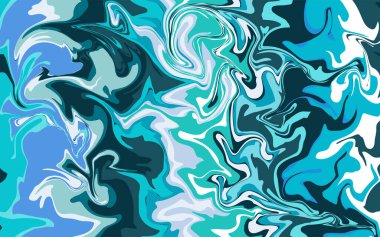 Mermer desenli afiş. Mavi boya dalgaları. Sıvı dokusu. Lekeler, sıçrama, su, okyanus, deniz, çizgi, nehir, kravat boyası süsü. Özgeçmiş, tatil ve kart için el çizimi vektör stoku çizimi