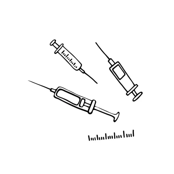 Ιατρικό Σετ Doodle Σύριγγες Για Τον Εμβολιασμό Κατά Της Γρίπης — Διανυσματικό Αρχείο