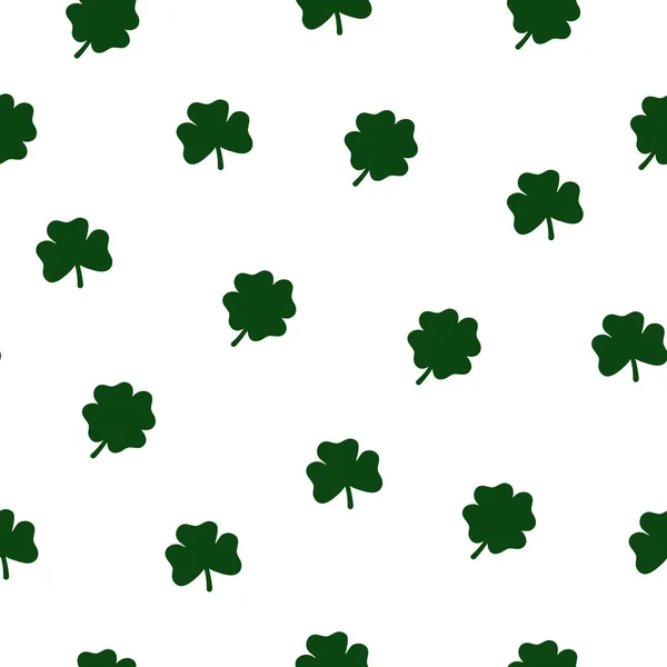 シームレスな花柄 緑のクローバーは白い背景に孤立したままです 聖パトリックの日のシンボル 伝統的なアイルランドの休日のためのベクトルイラスト 包装紙 — ストックベクタ
