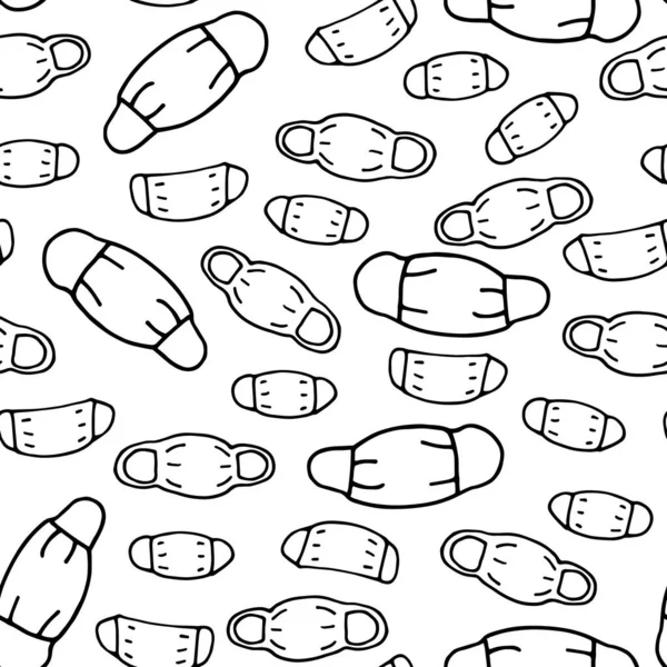 Kusursuz desen. Doodle koruyucu tıbbi maskesi beyaz arka planda izole edilmiş. Doktorlar, hastalar için maskeler, hastalıklara karşı koruma, grip, koronovirüs. Vektör illüstrasyonu
