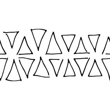 Kusursuz vektör geometrik desen. Beyaz arkaplanda el çizimi üçgenler var. Sınır şeridi süsü. Duvar kağıtları, ambalaj kağıtları, defterler, posterler, baskılar, tekstil